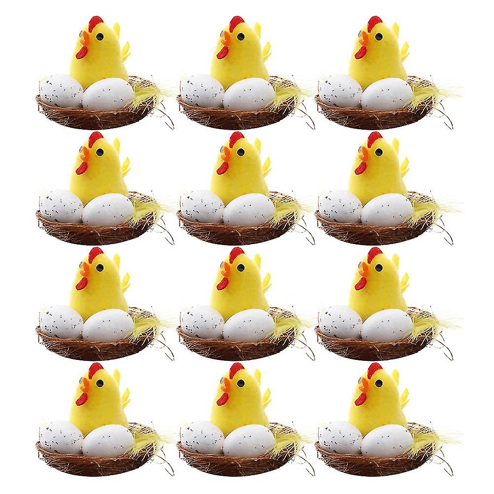 12pcs Easter Chick Decor Simulation Mini Chicks Home Desktop Decor (yellow)