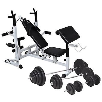 Hantelbank mit Ablage, Langhantel und Kurzhantel-Set 120 kg