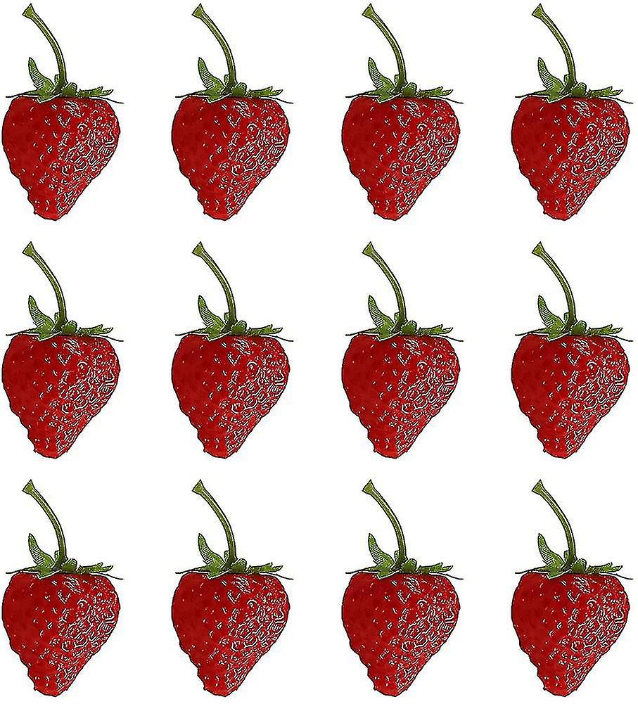 12pcs Artificial Strawberry Lifelike Fruit. Simulation Realistic Plastic Red