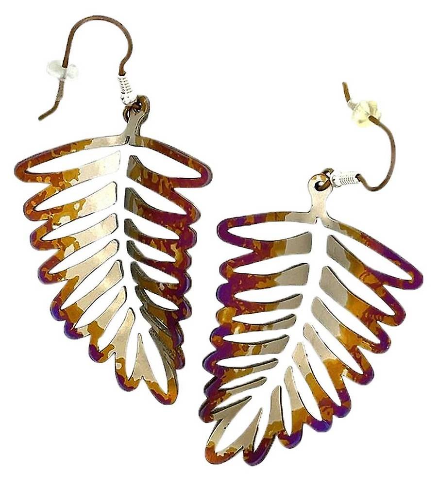 Ti2 Titanium Large Fern Leaf Drop Earrings - Brown