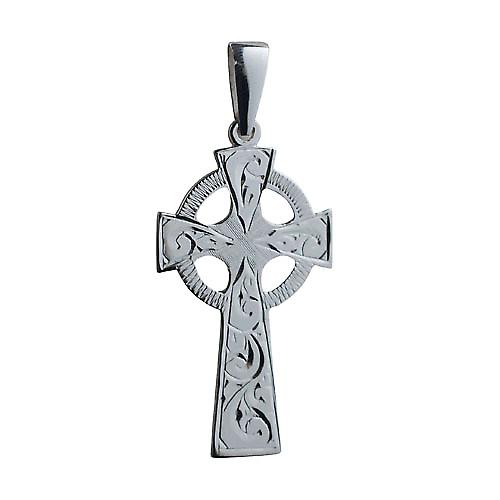 Silver 45x20mm hand engraved Celtic Cross with bail