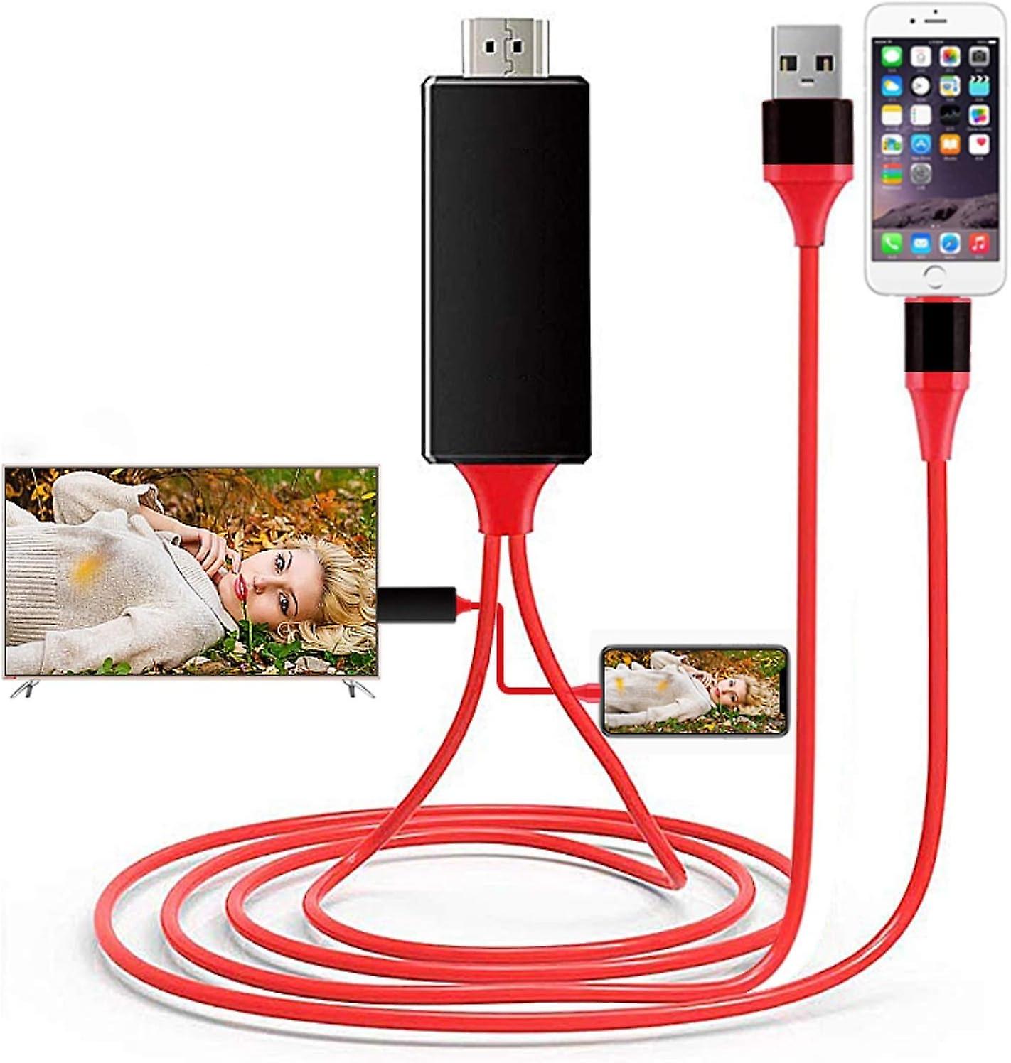 Lightning To HDMI Cable Adapter Compatible with IPhone, 1080P Digital Sync Screen Audio&Video Adapter