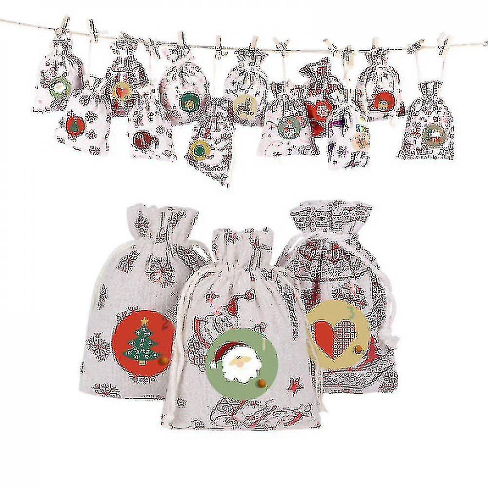 24pcs Christmas Gift Bag Linen Drawstring Drawstring Bag For Christmas Bulk Set