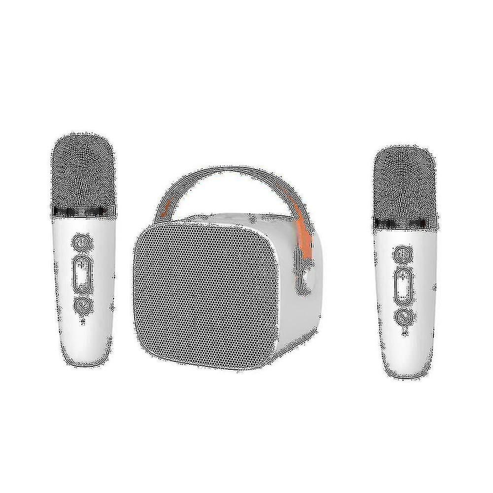 Mini con 2 microfoni wireless per bambini adulti, 18 precaricati, Bluetooth portatile, bianco
