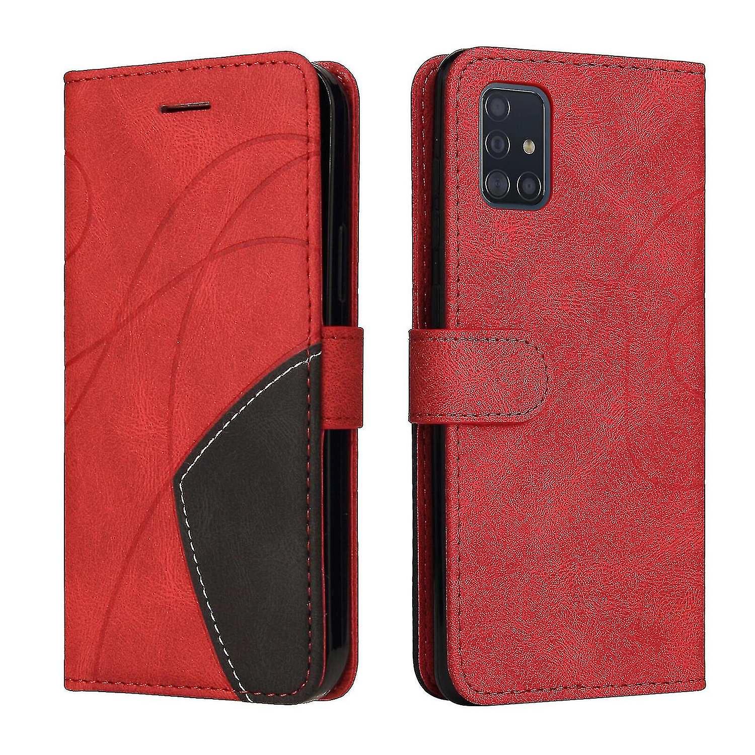 Compatible With Samsung Galaxy A51 5g Case Card Pu Holder Leather Cuir Wallet Flip Cover - Red