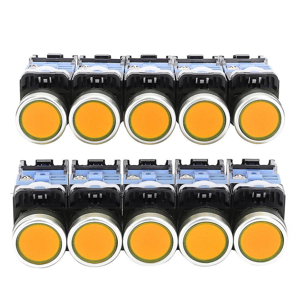 10 Pcs BEM38-11DS(LA38) 22mm Self-Lock Flat Button Switch with Indicator (Yellow)