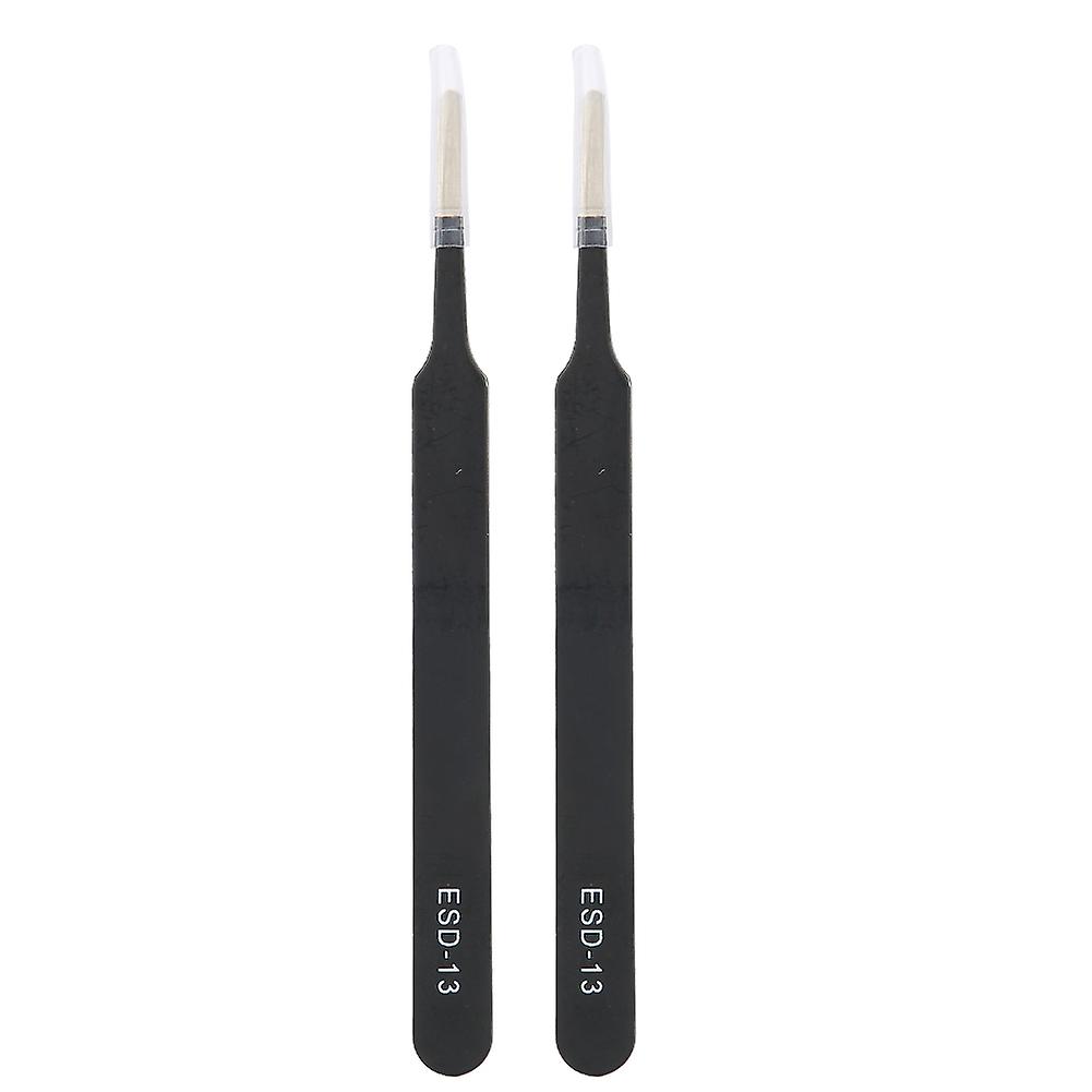 2PCS ESD-13 Anti Static Precision Tweezers Set - Stainless Steel Flat Tip for Repairs