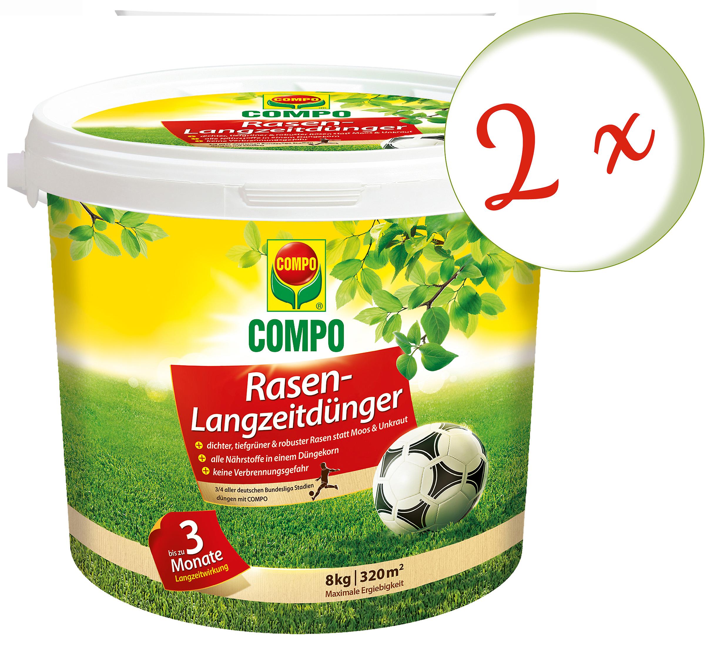 2 x COMPO Rasen-Langzeitdünger, 8 kg