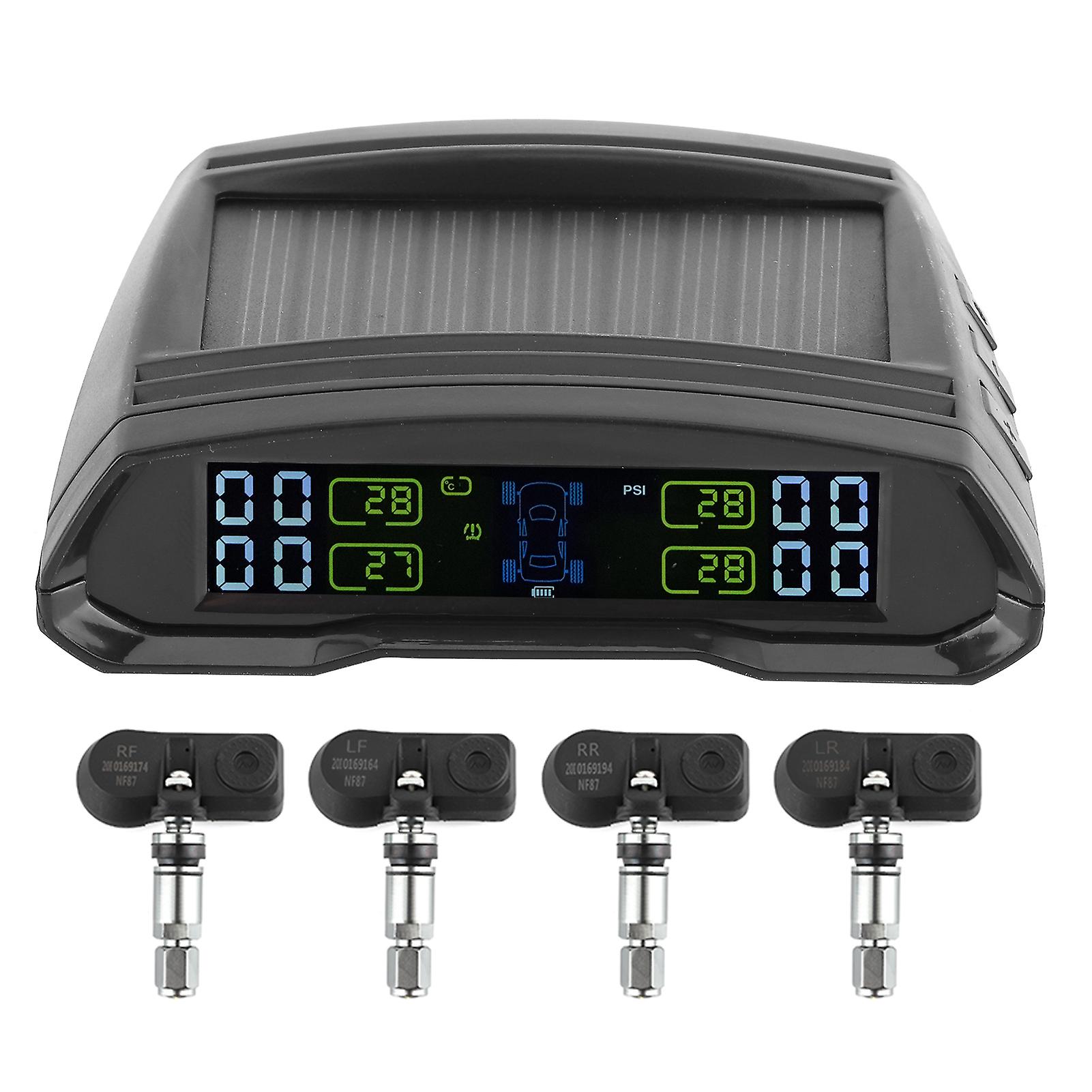 Wireless Tire Pressure Alarm Monitor Solar/USB Power TPMS Digital LCD Display Sensor