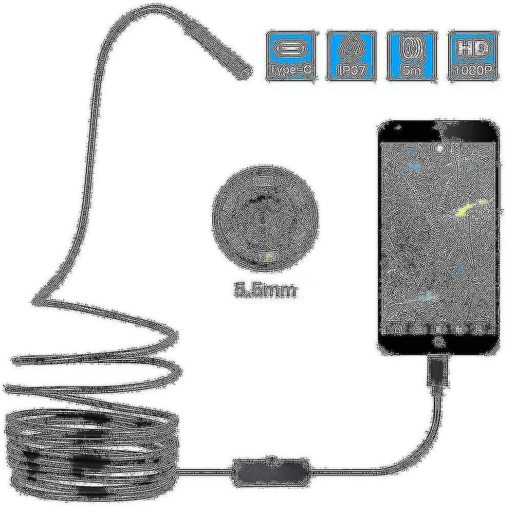 Type C Borescope Usb Inspection Camera Hd,6 Adjustable Led Light -16.4ft