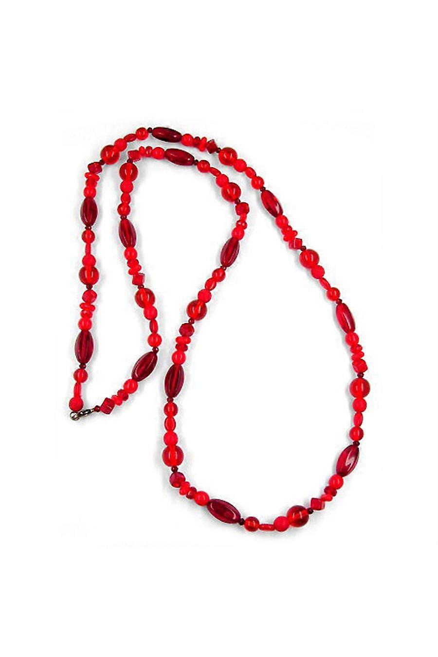 Necklace Glass Beads Red Transparent 90cm - Gl03429