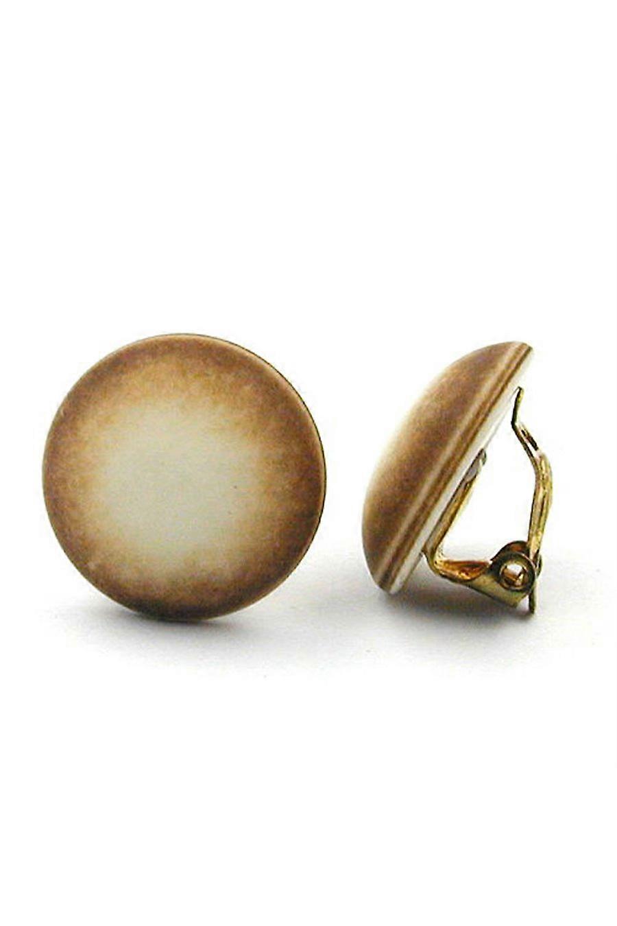 Clip-on Earring Round Ivory Brown Matte Glossy - Gl06575