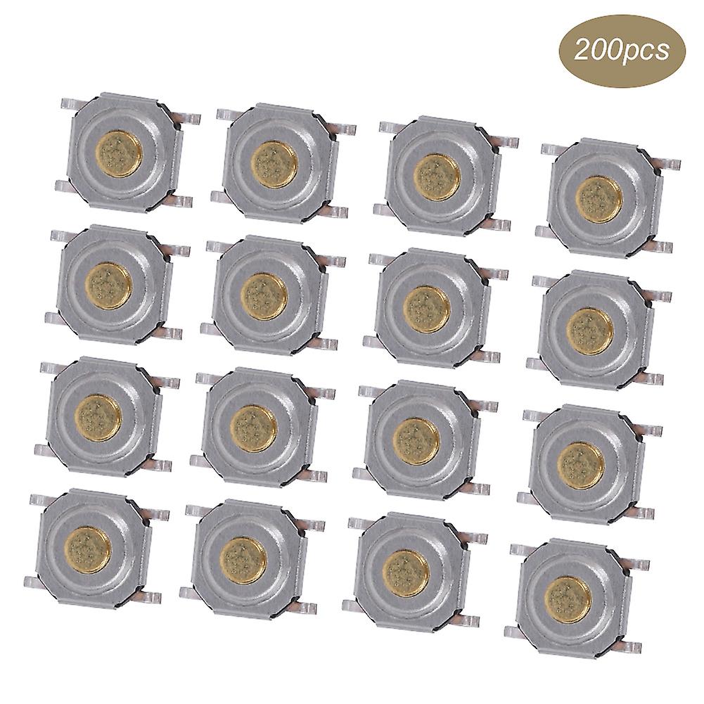 200Pcs Tactile Push Button Switch Brass Waterproof Light Touching Patch SMD 4 x 4 x 1.5