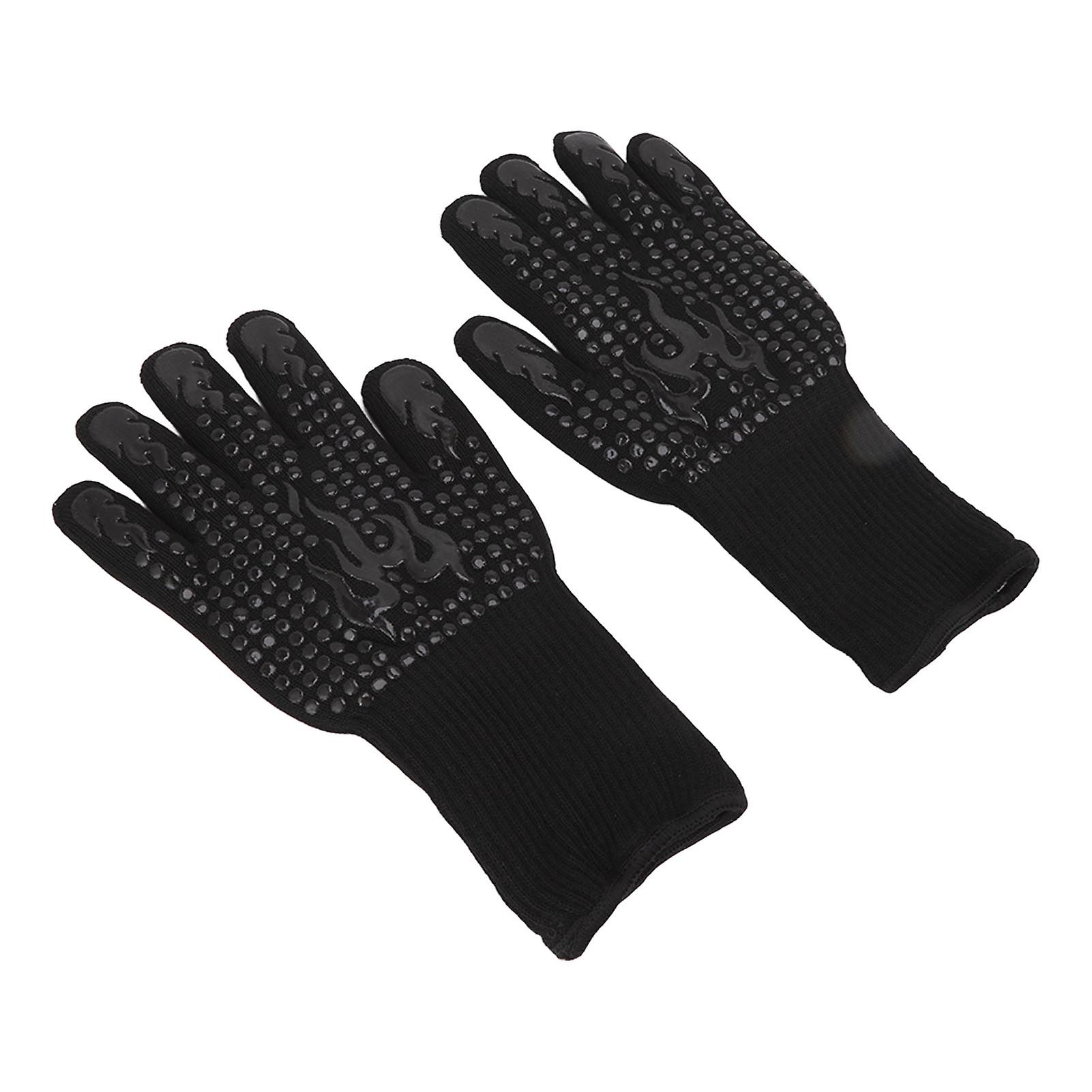 2 Pcs Heat Resistant Gloves Thermal Isolation High Temperature Resistant Anti Slip Washable Silicone Knitted Oven Mitts Free Size Black