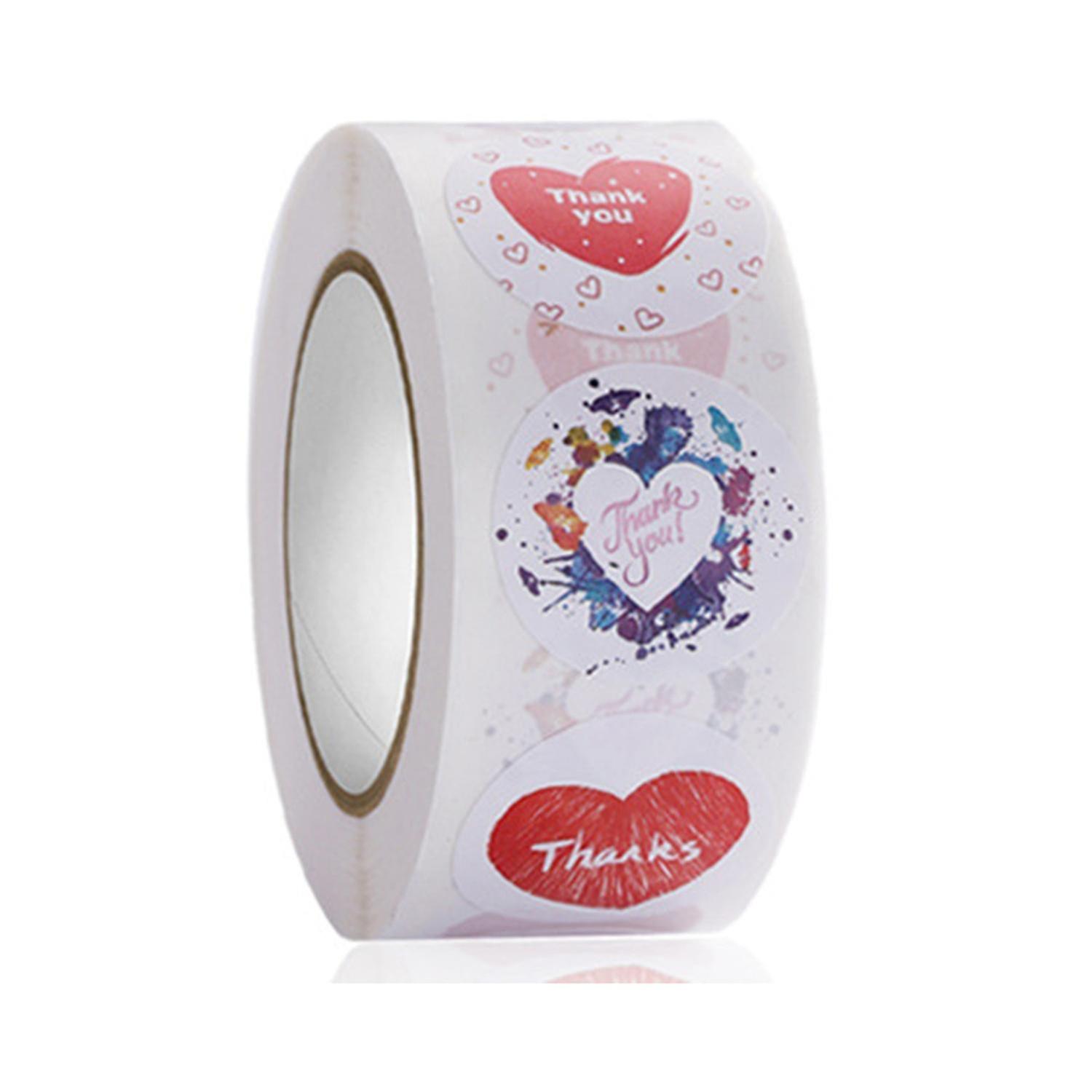1 Roll Label Sticker Self-adhesive Strong Stickiness Thank You Heart Pattern Sticker Snowflake Label