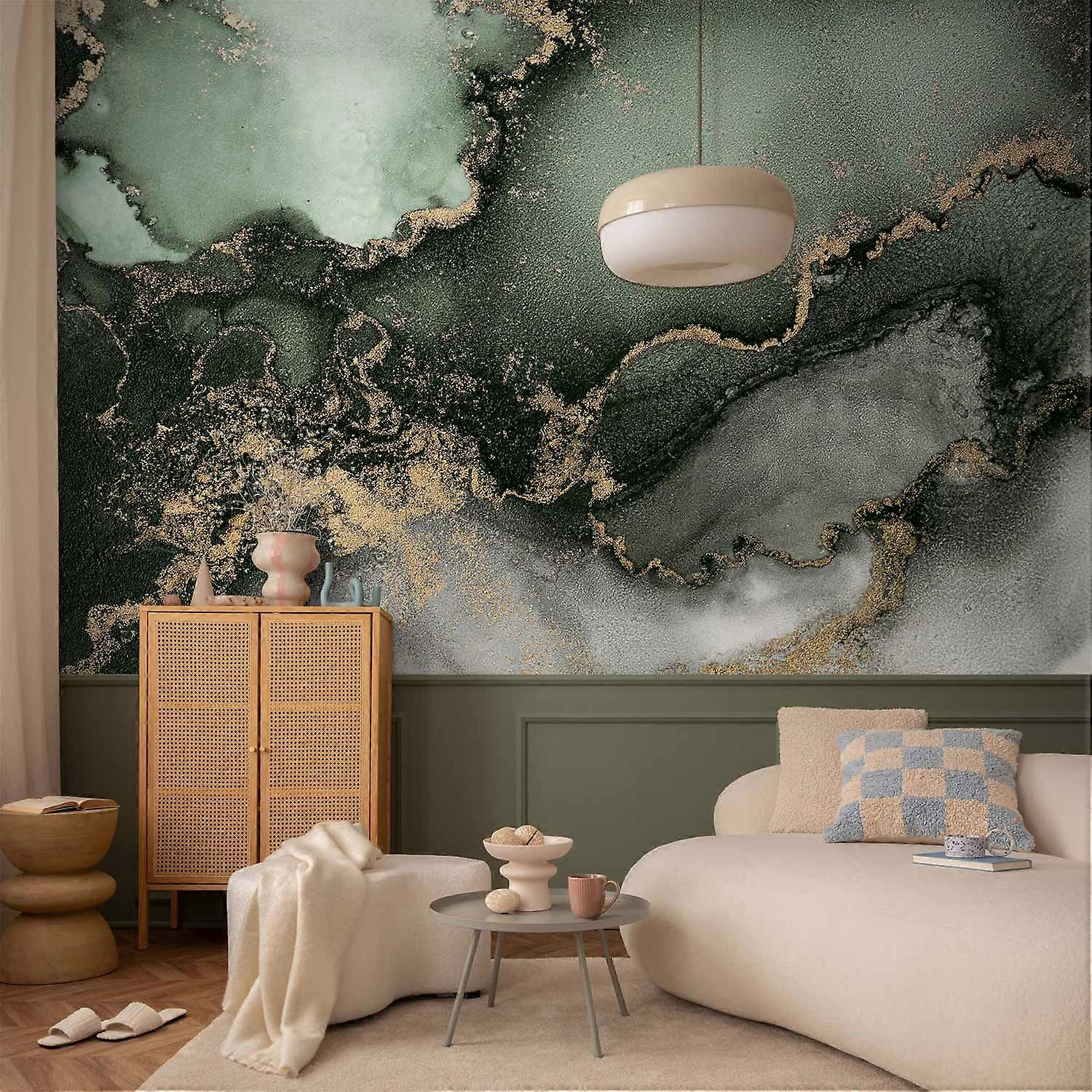 Self-adhesive Wall Mural - Green Watercolour - Abstraction Inspired by Marble Structure