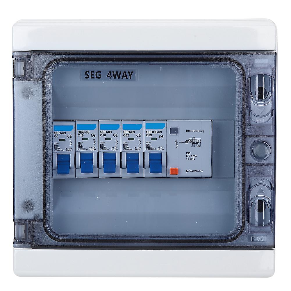 Circuit Breaker Consumer Unit Circuit Breaker Waterproof 4 Way Leakage Protection 63A 30mA RCD+4MCB 6A+2x16A+32A