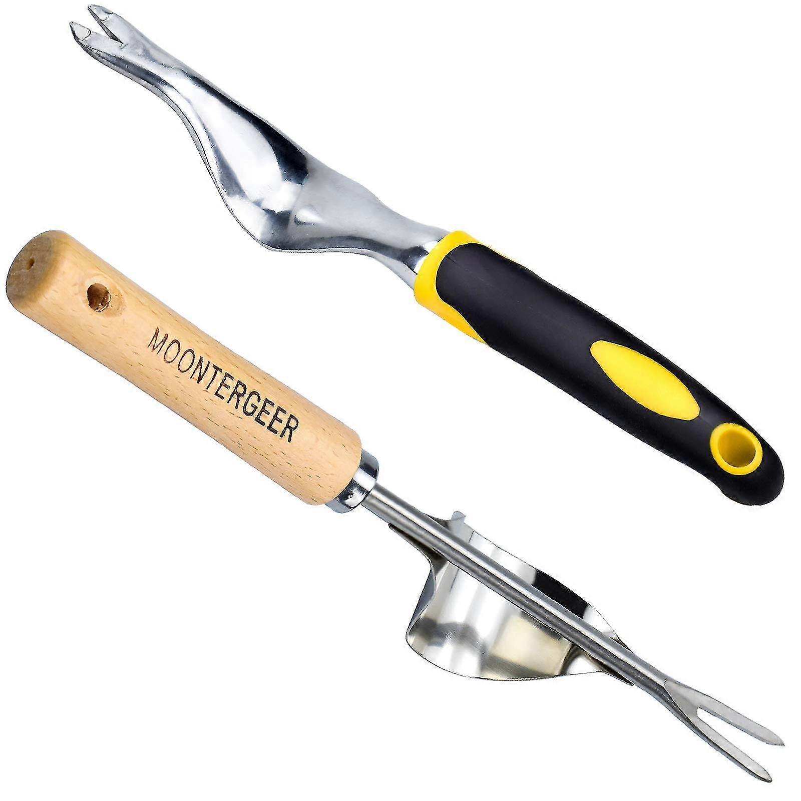 2pcs Stainless Steel Manual Weeder Weeding Chisel Tool with Wooden Handle Gardening Tools Y Shaped Dandelion Weeder