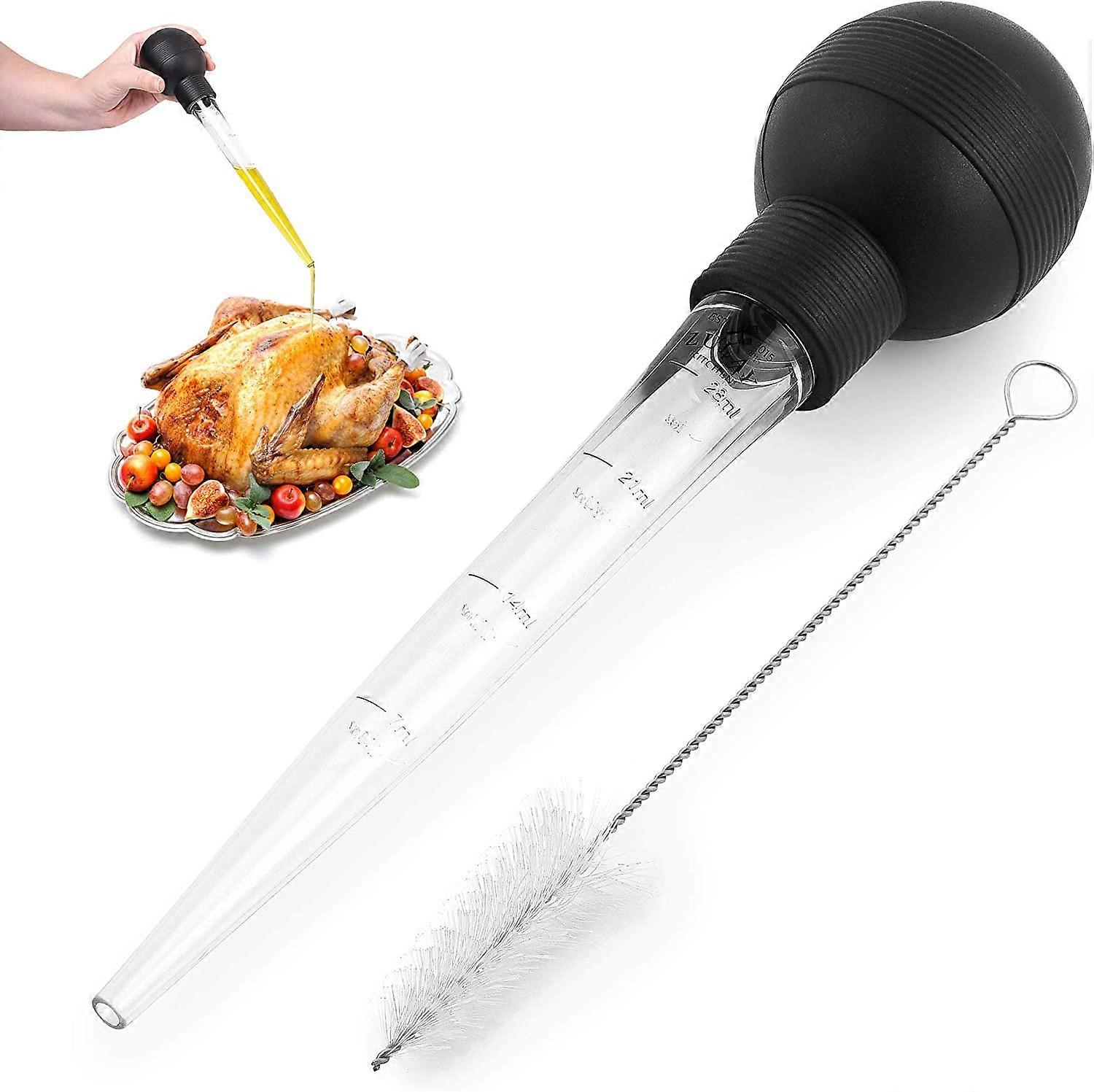 Zulay (Large) Turkey Baster With Cleaning Brush - Food Grade Syringe Baster For Cooking & Basting With Detachable Round Bulb - Ideal For Butter Drippi