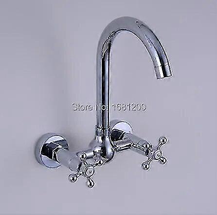 High qualityWall Mounted Kitchen Swivel Faucet Dual Handle Dual Hole Swivel Basin Sink Mixer Tap Chromed Brass