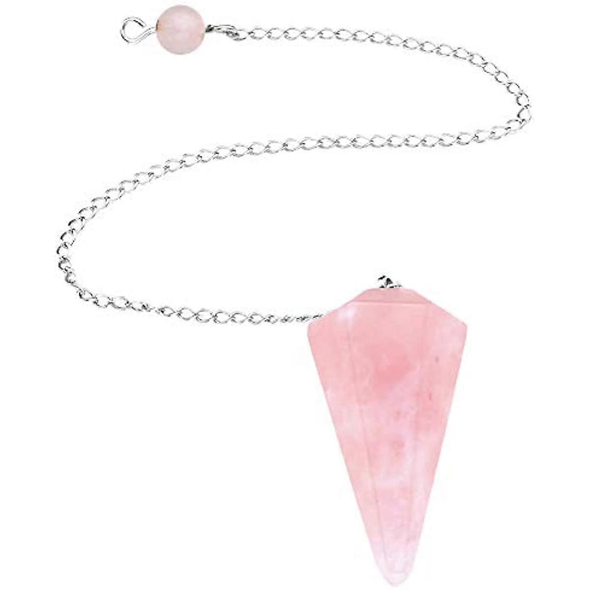 Rose Quartz Gemstone Crystal Pendulum - Dowsing  Scrying  Healing with Gift Pouch