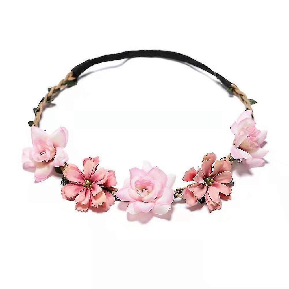 4 PCS Flower Headband, Elastic Ribbon Hairband Hairband Garland Flower Headband Wedding Festival Party