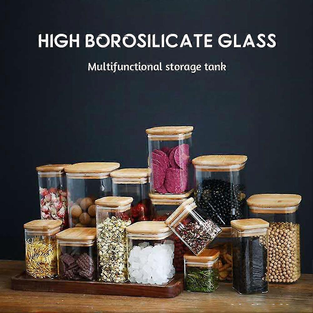 Squared Transparent Glass Storage Jar With Lid Moisture-proof Tea Coffee Beans Container For Kitchen Home
