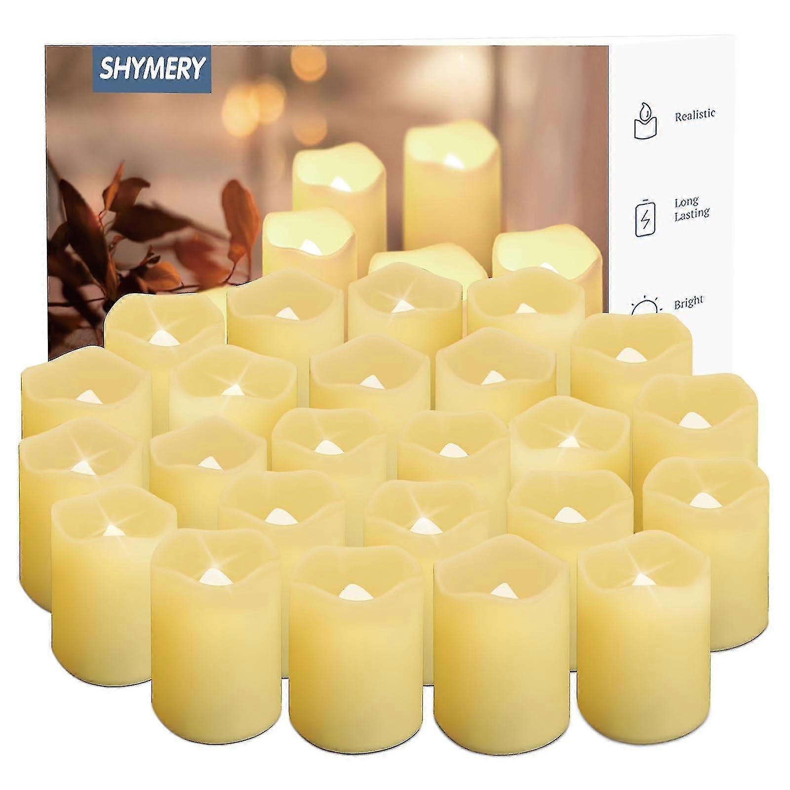Flickering Flameless Votive Candles With Timer, 24-pack, Battery Powered, Led Tea Lights, Warm White