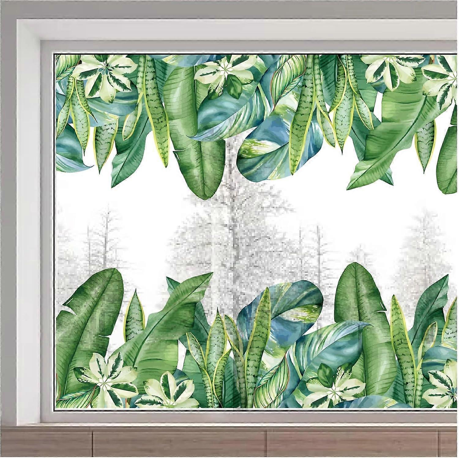Tropical Leaf Window Decals Static Non Adhesive Green Palm Tree Plant Leaves Window Clings Reusable Foliage Flower Botanical Window Stickers for Glass