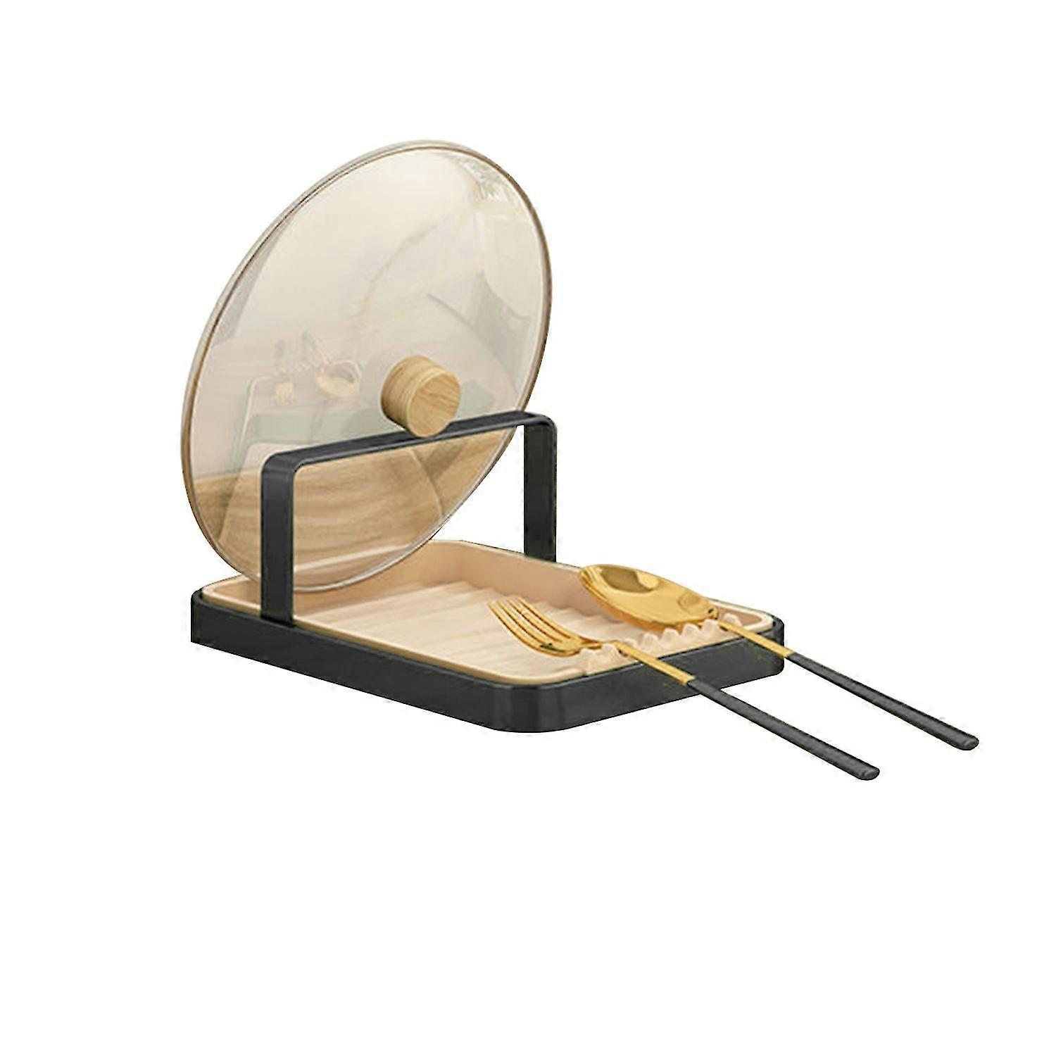 Uchwyt na pokrywkę garnka z tacą na wodę Naścienny stojak do przechowywania garnków kuchennych bez ponczu Szpatułka Łyżka Pan-Yvan