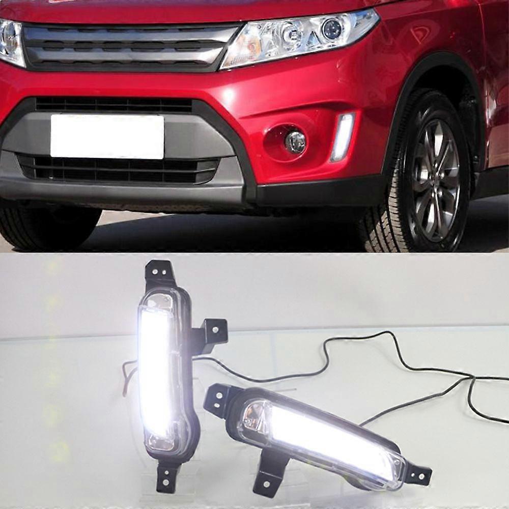 2PCS Car LED Daytime Running Light DRL For Suzuki Vitara 2015 2016 2017 2018 2019 2020 Fog lamp with yellow Turn Signal