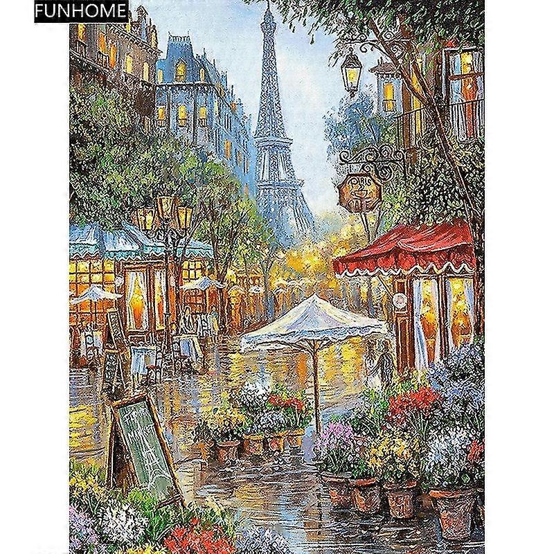 New 5d Diy Full Drill Diamond Painting Embroidery&cross Stitch Rhinestone Mosaic Painting Home Decor Coffee Shop Under Eiffel Tower Funhome