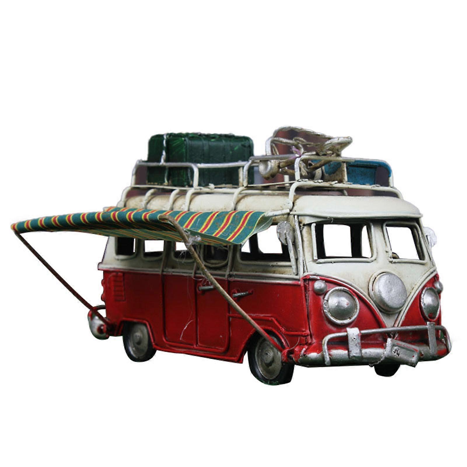 Metal Car Model Vintage RV Camper Van Toy Simulation Limousine Beach Bus Home Decor for Desktop Shelf