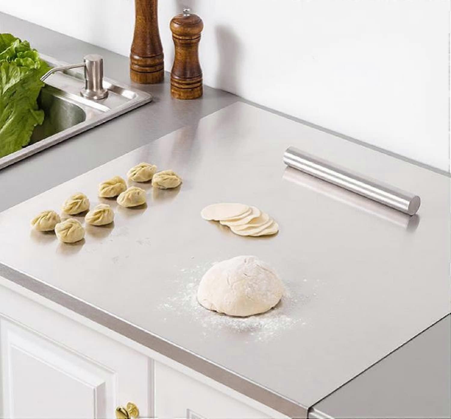 لوح تقطيع من الستانلس ستيل، 80 × 50 سم، لوح تقطيع غير قابل للانزلاق مع حافة، سطح عمل من الستانلس ستيل f SZRH AF