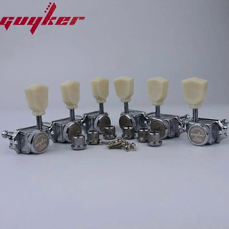 1 Set  Cream Handle Locking String Vintage Deluxe Electric Guitar Machine Heads Tuners Chrome 3R3L Tuning Pegs