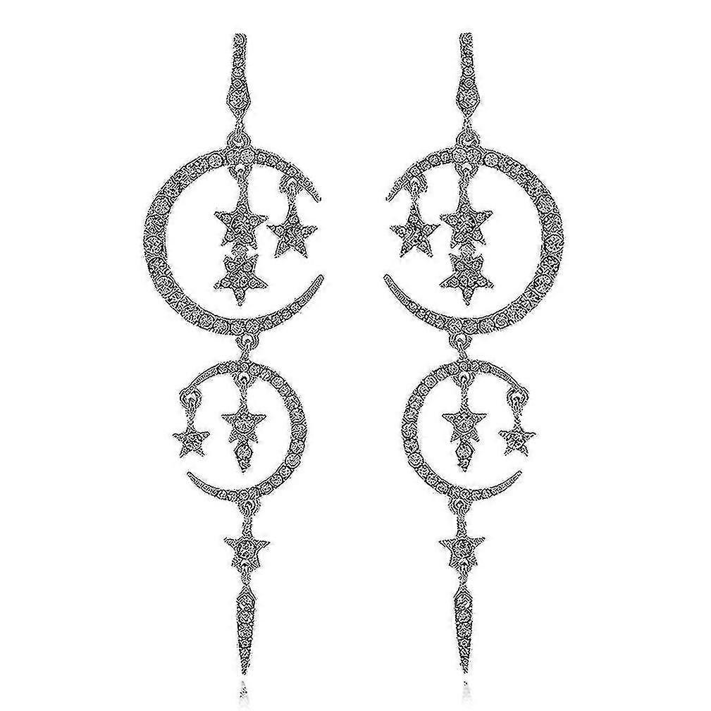 Long Earrings Star Moon Rhinestone Ear Studs For Party