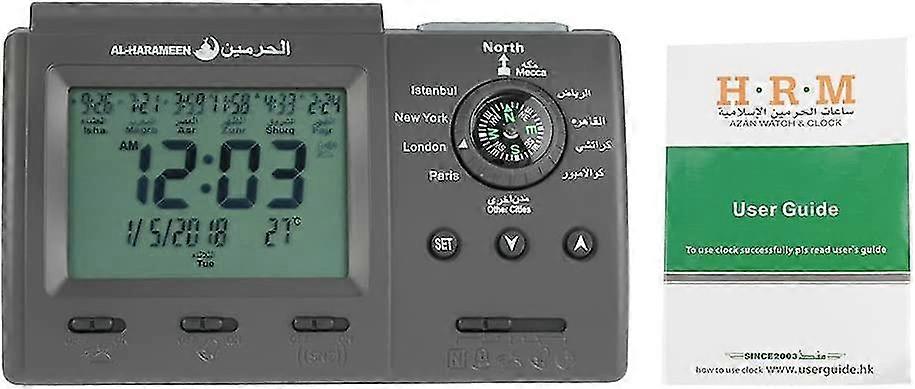 Islamic Islamic Prayer Clock Table Clock With Azan Athan User Guide, Powered By 2 Aaa Batteries (not Included), Black