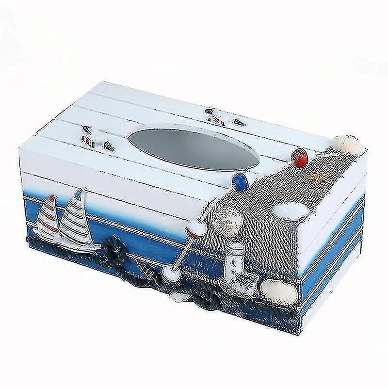 Mediterranean Modern Wooden Tissue Box Creative Sailling Boat