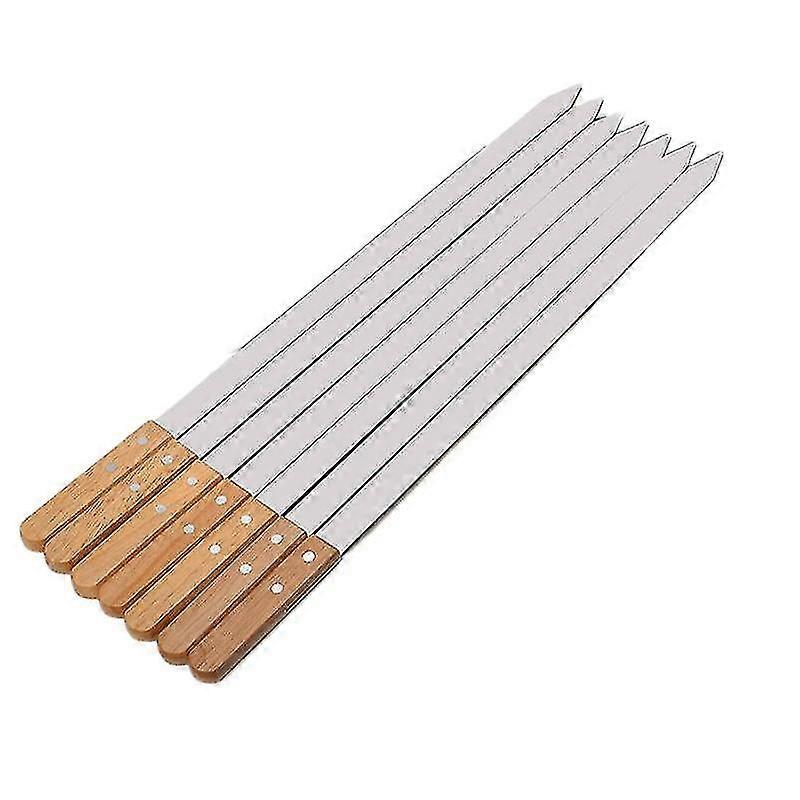 Bbq Skewers, Extra Long 60cm Stainless Steel Skewers With Solid Oak Handle, Set Of 7 Hy
