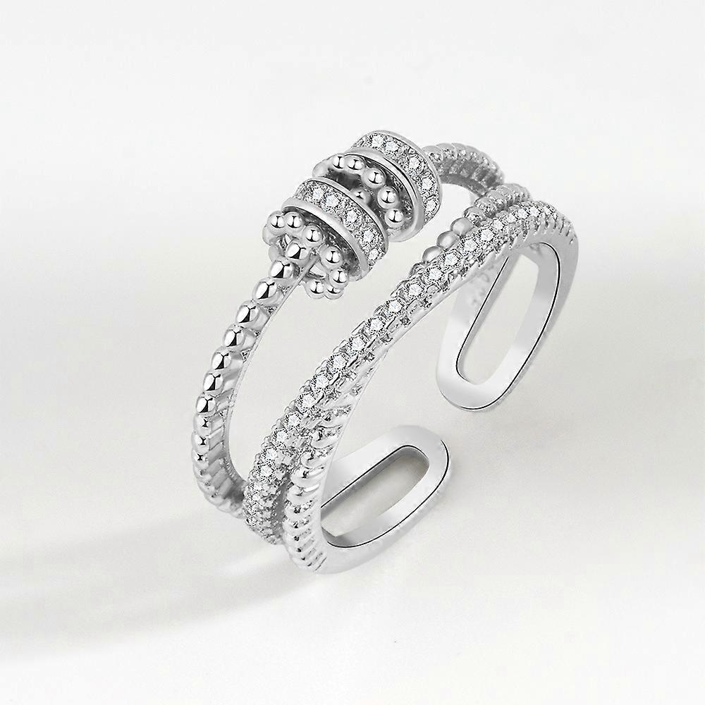 Stacked Rings Open Finger Rings with Rotatable Beads Multi-layered Cross Ring