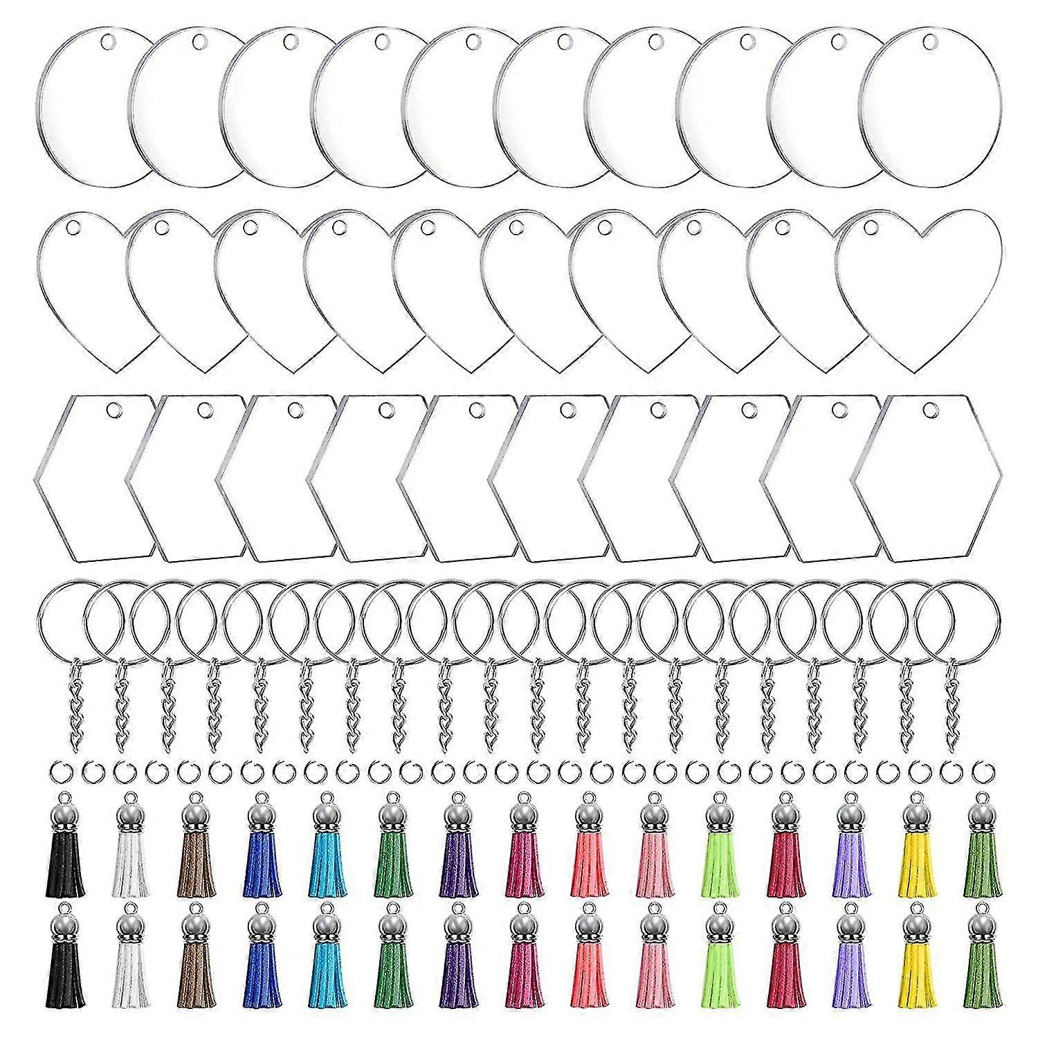 120pcs Acrylic Blank Ornaments Set With Tassels, Key Chain Rings, Jump Rings For Diy Keychain Making