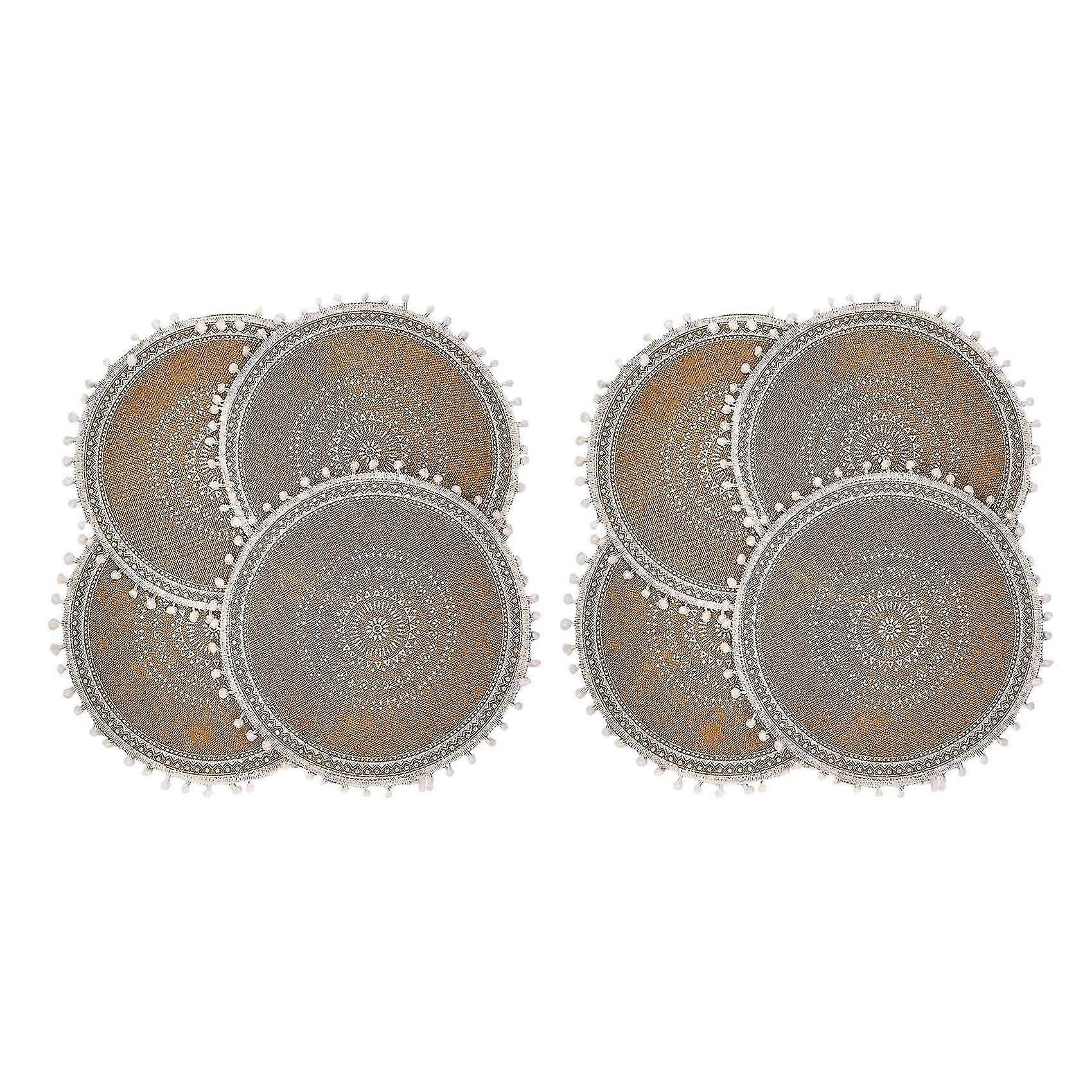 Round Placemats Set Of 8,boho Woven Jute Table Mats With Pompom Tassel For Dining Room Kitchen Tabl