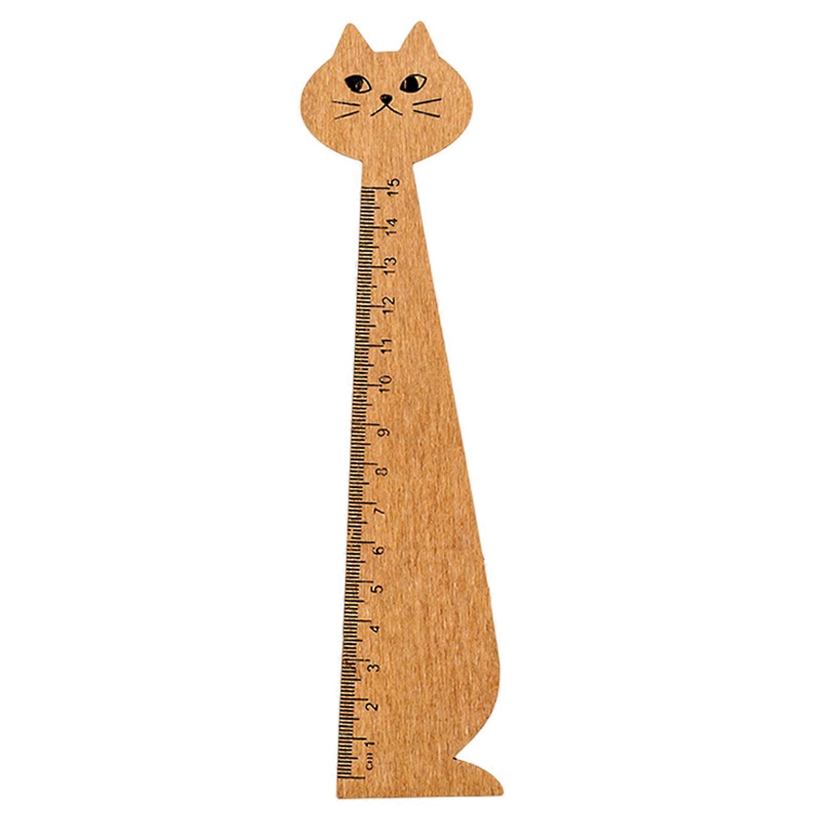 Ruler Retro Sturdy Clear Scale tationery Eco-friendly Cartoon Cat Wooden Drawing Ruler for School KAESI