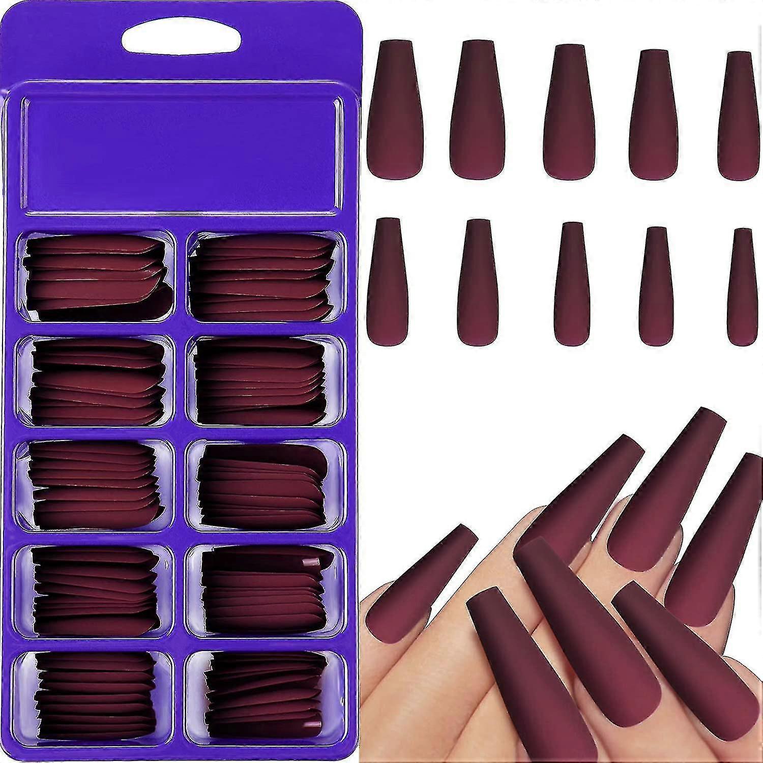 100pcs Prensa Extra Larga En Uñas Uñas Falsas Artificiales Mate Ataúd Largo - SNNGV