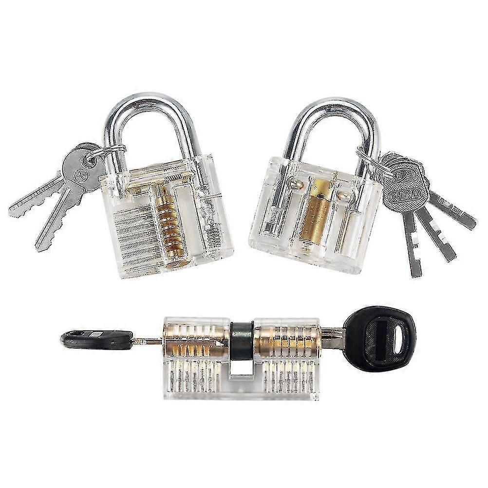 3pcs Practice Lock Set, Transparent Training Crystal Keyed Padlock For For Locksmith Beginner