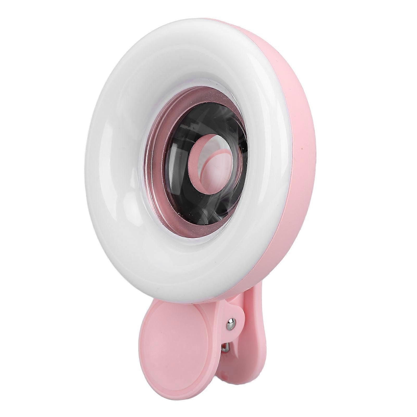 15X Macro Lens Mobile Phone 2 in 1 HD Camera Lens with LED Ring Flash Light Smartphone Selfie Live Lamp Fill Light Pink