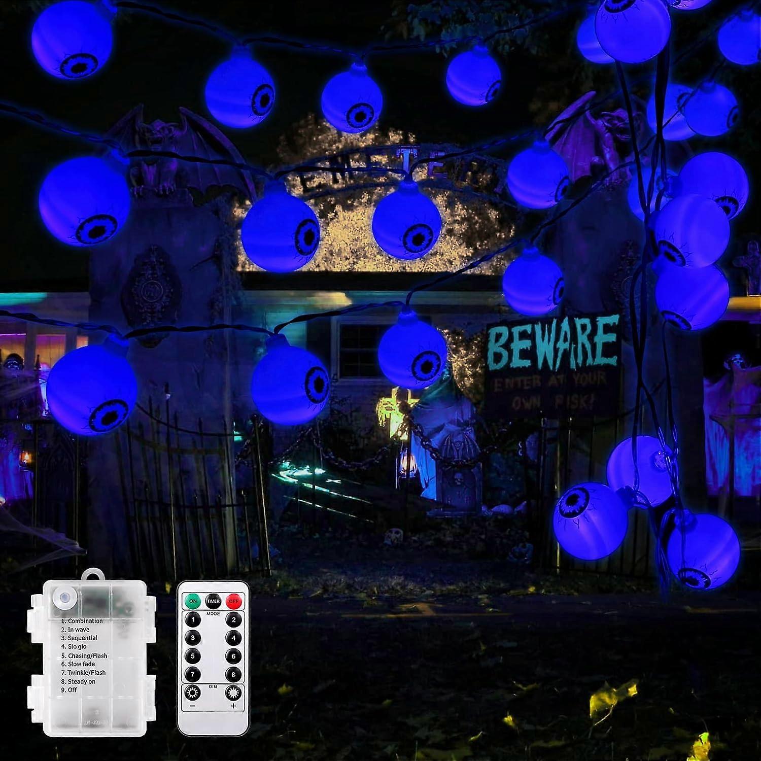 Halloween Eyeball String Lights with Remote Control, Home Battery Powered Holiday Decorative Scary String Lights, 8 Modes for Indoor Outdoor Halloween