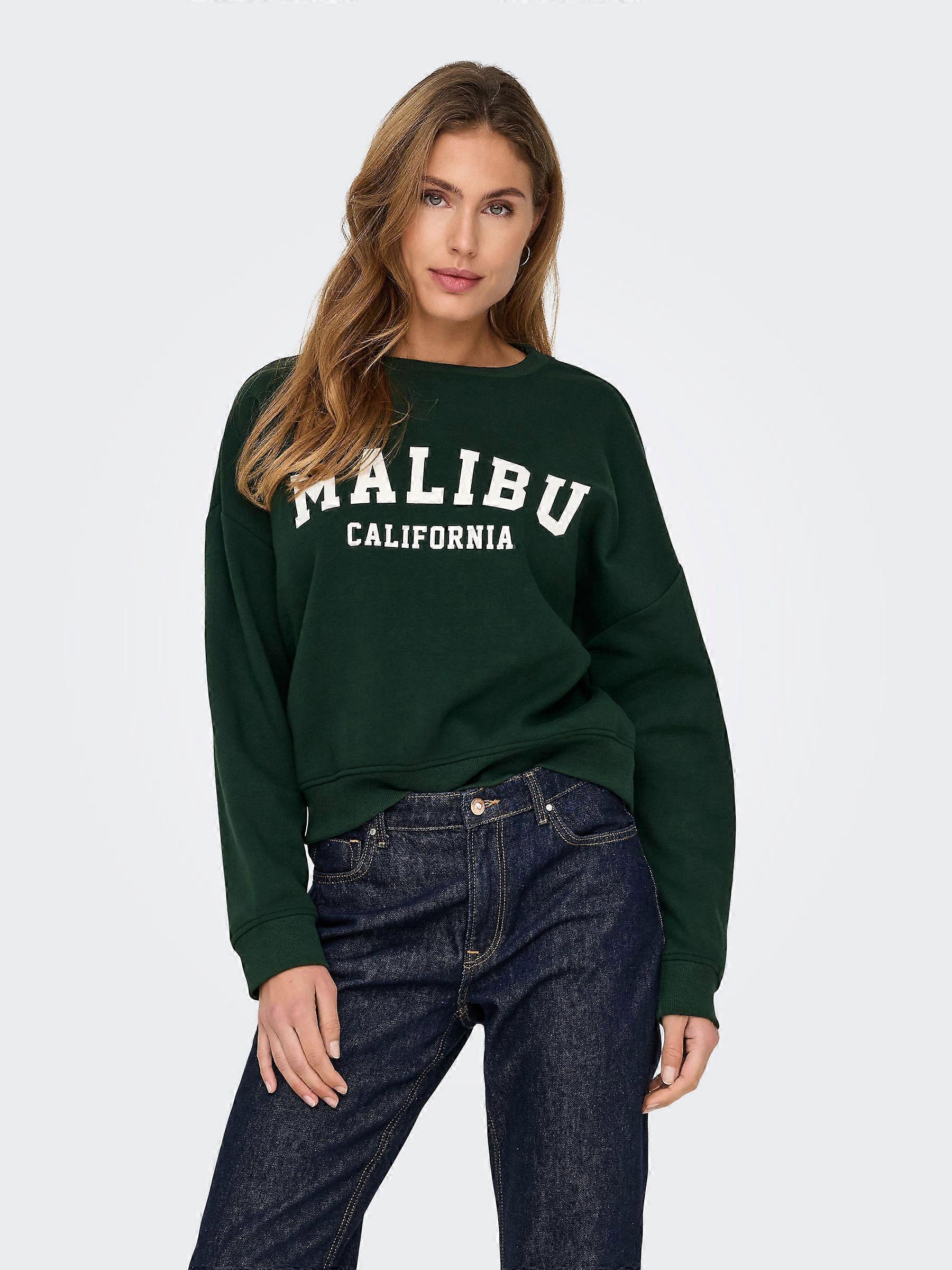 Suéter feminino ONLY com gola redonda manga longa corte solto curto com punhos canelados