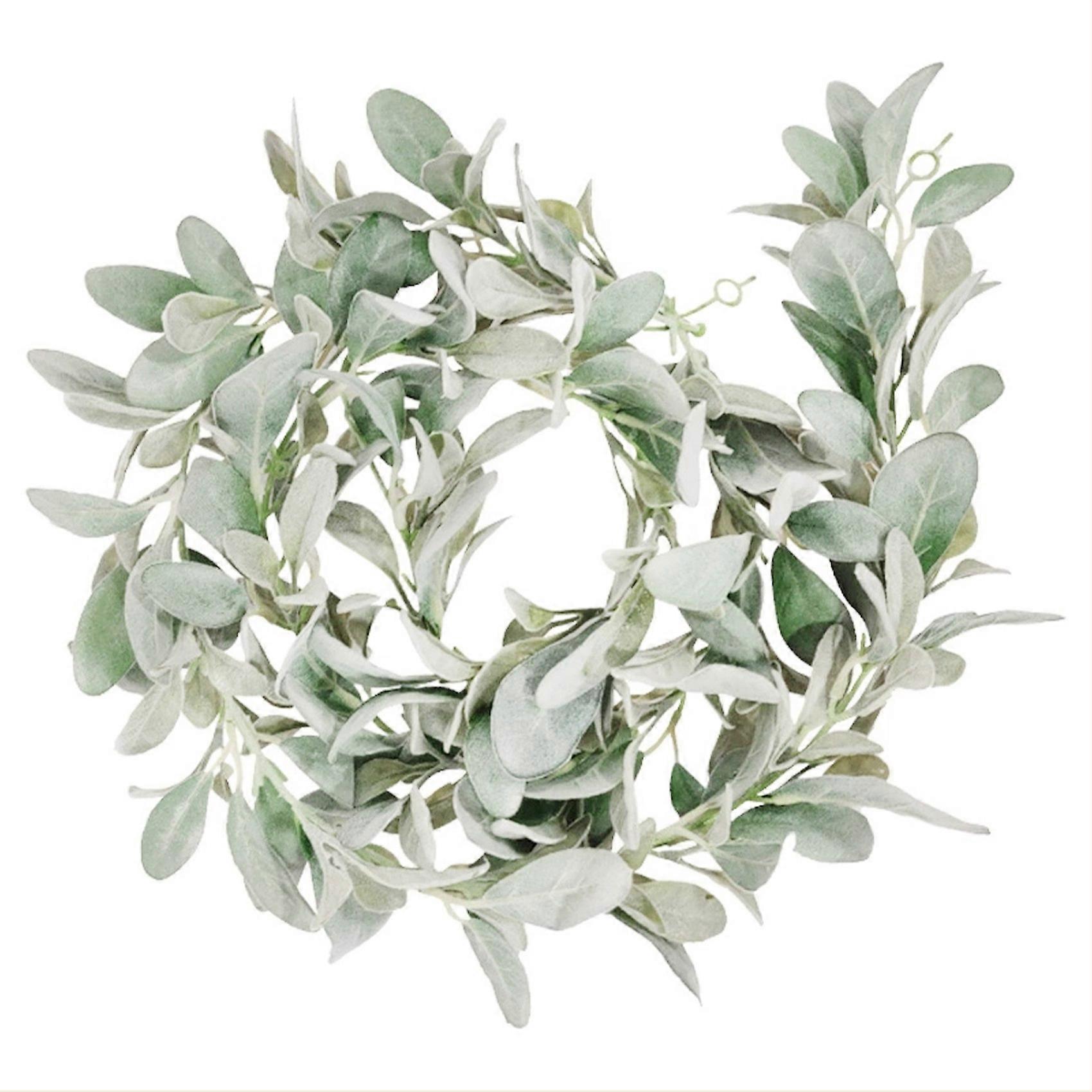 Artificial Flocked Lambs Ear Garland - 2Meter Soft Faux Vine Greenery and Leaves for Farmhouse Mant