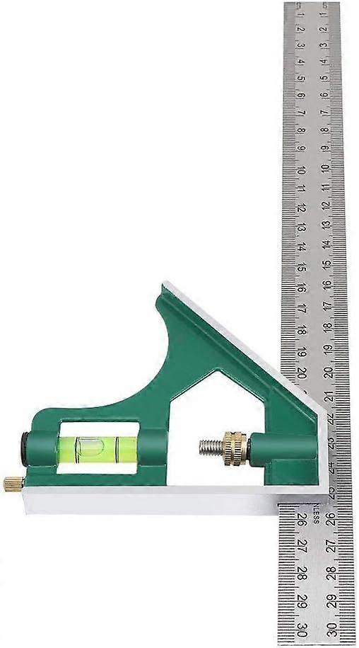 Square Combination Universal Adjustable Stainless Steel Multi-Function Right Angle Measuring Tool - 12" (30cm, Green) GROOFOO